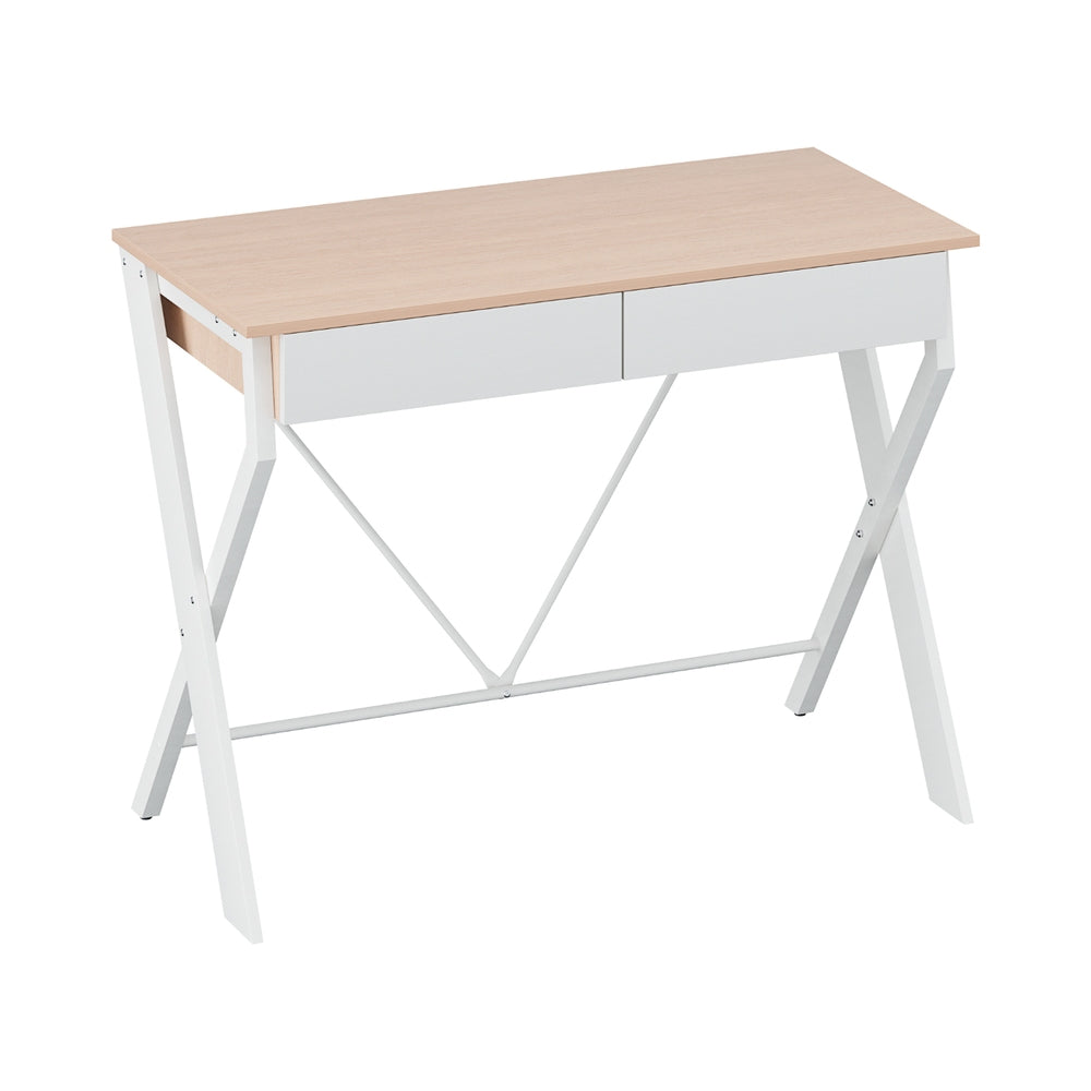 Xaxa 100cm Computer Desk Oak Top White Frame