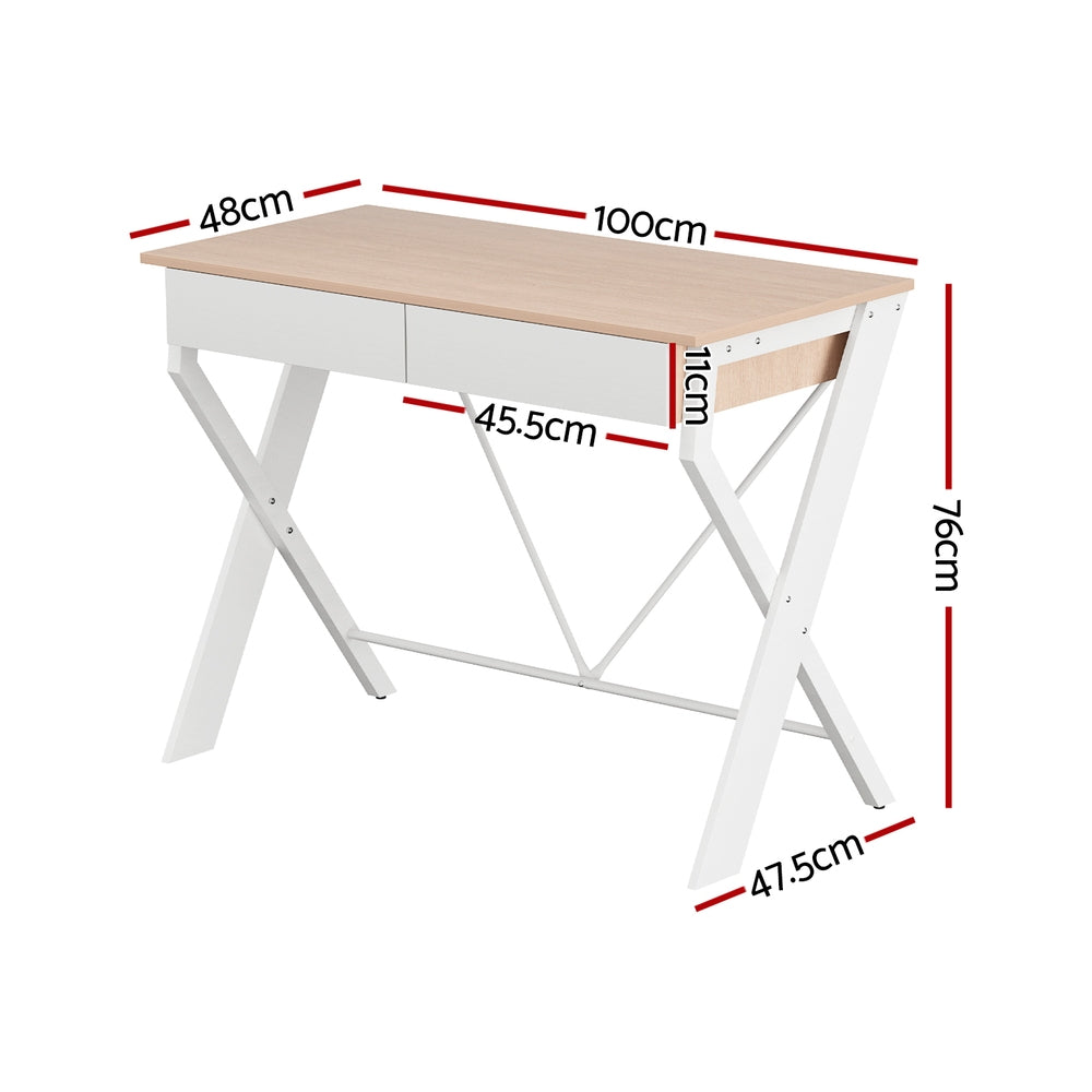 Xaxa 100cm Computer Desk Oak Top White Frame