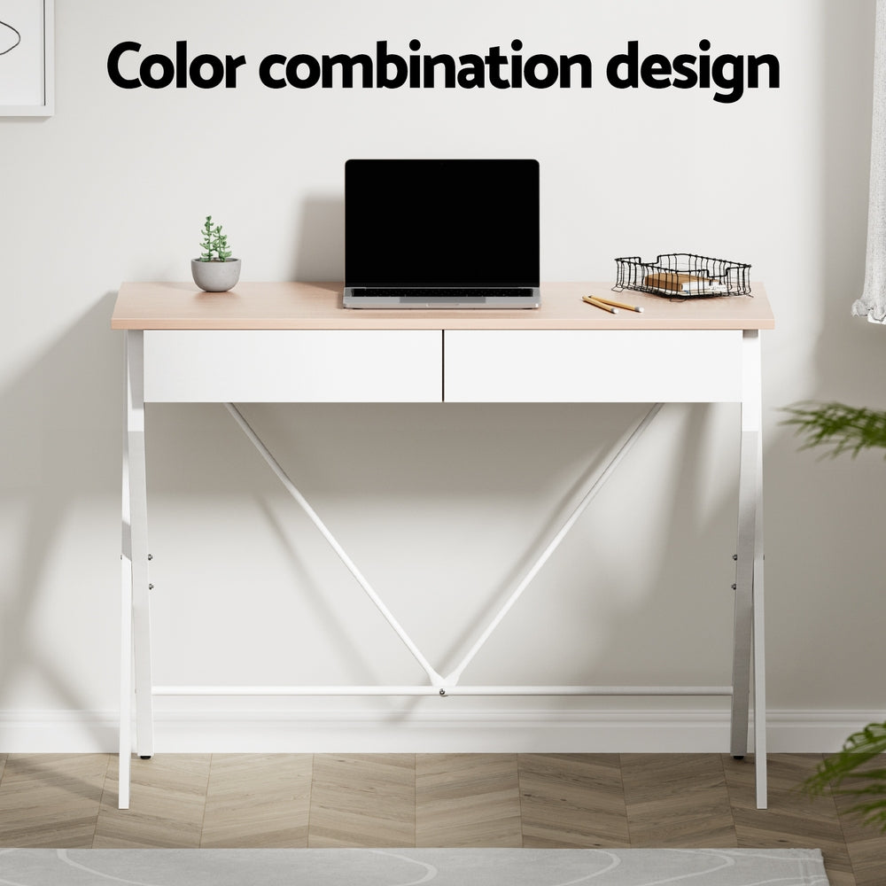 Xaxa 100cm Computer Desk Oak Top White Frame