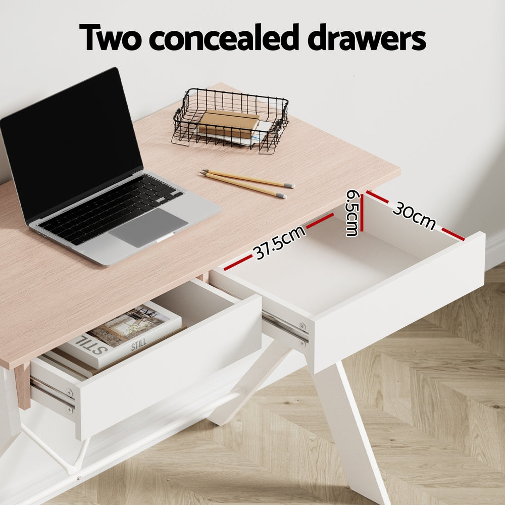 Xaxa 100cm Computer Desk Oak Top White Frame