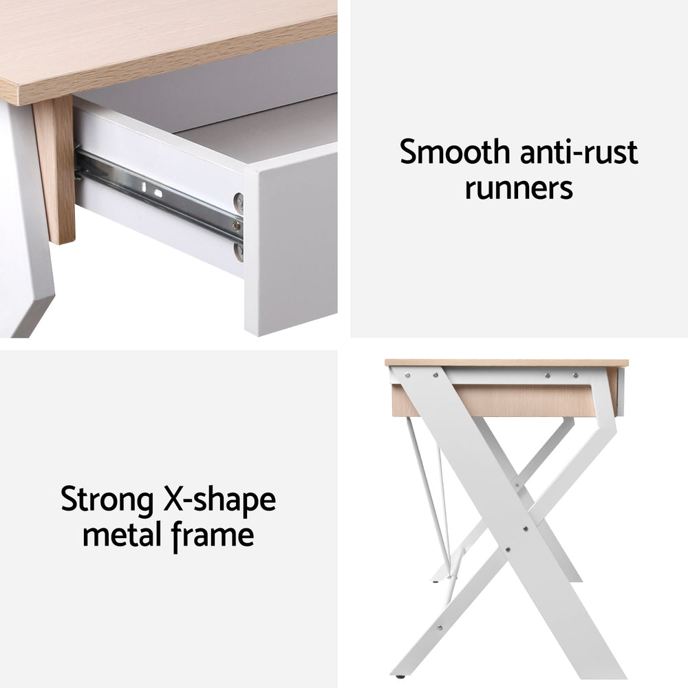 Xaxa 100cm Computer Desk Oak Top White Frame