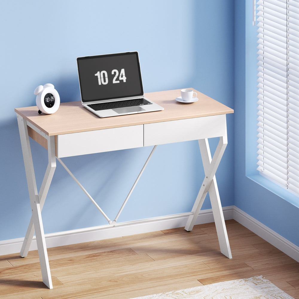 Xaxa 100cm Computer Desk Oak Top White Frame