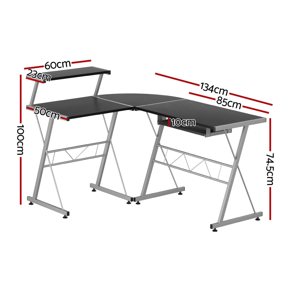 Elle L-Shape Computer Desk Keyboard Tray Shelf Black