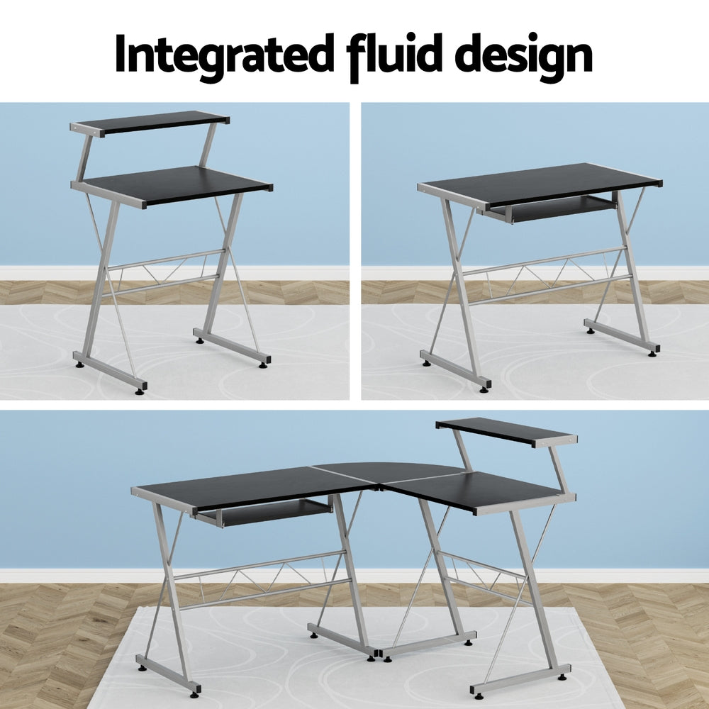 Elle L-Shape Computer Desk Keyboard Tray Shelf Black