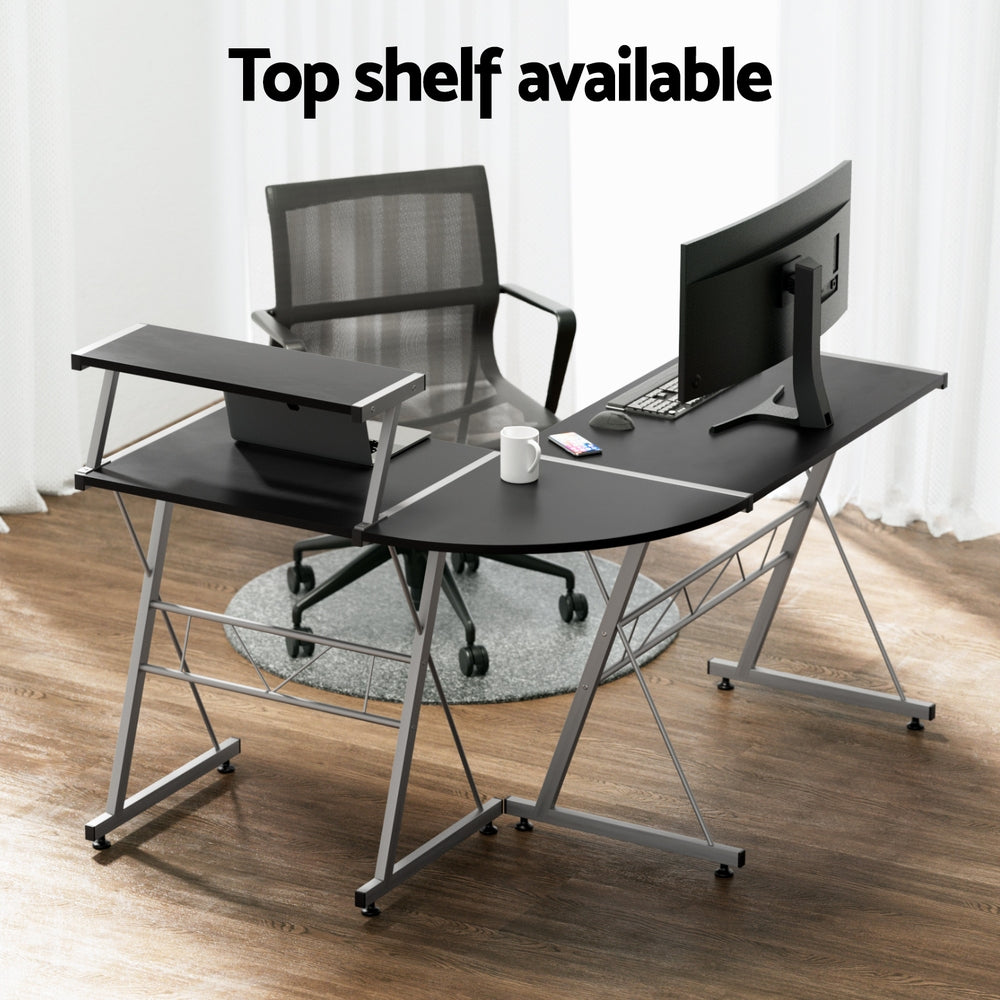 Elle L-Shape Computer Desk Keyboard Tray Shelf Black