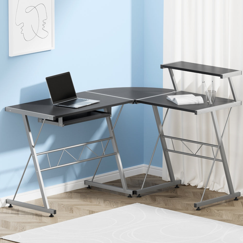 Elle L-Shape Computer Desk Keyboard Tray Shelf Black