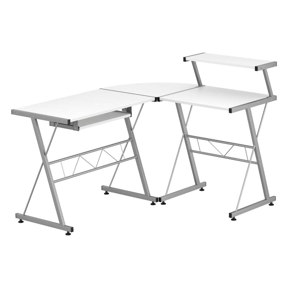 Elle L-Shape Computer Desk Keyboard Tray Shelf White