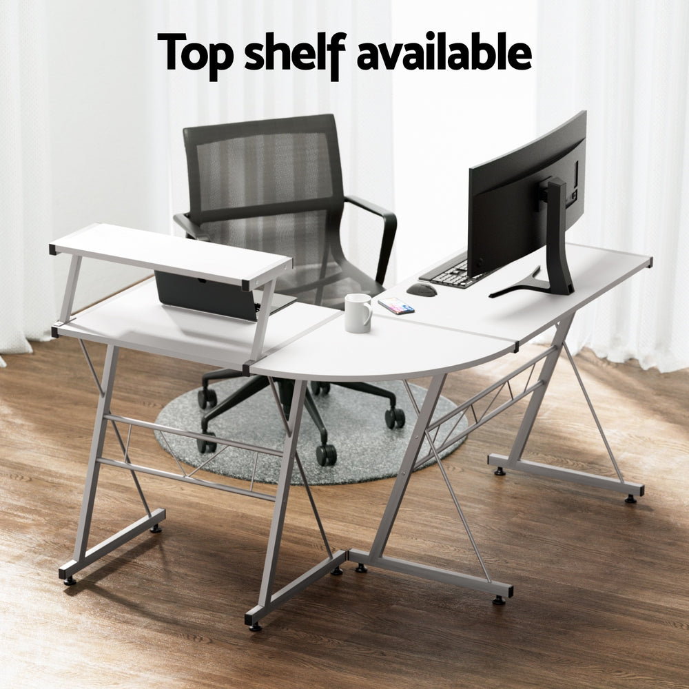 Elle L-Shape Computer Desk Keyboard Tray Shelf White