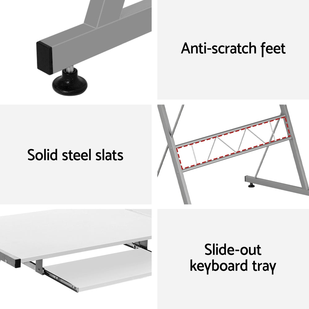 Elle L-Shape Computer Desk Keyboard Tray Shelf White