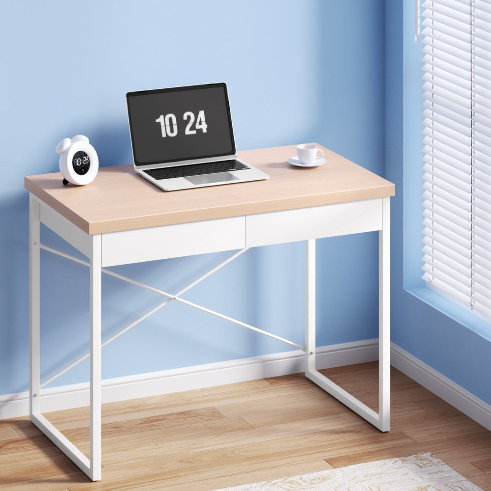 Karl Computer Desk with 2 Drawers Home Office Oak 100CM