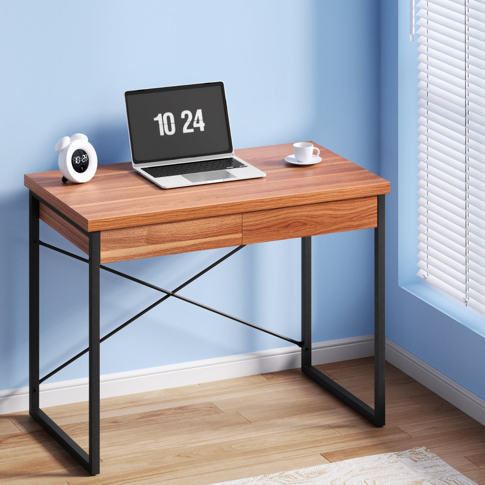 Karl 100cm Computer Desk Drawer Storage Walnut