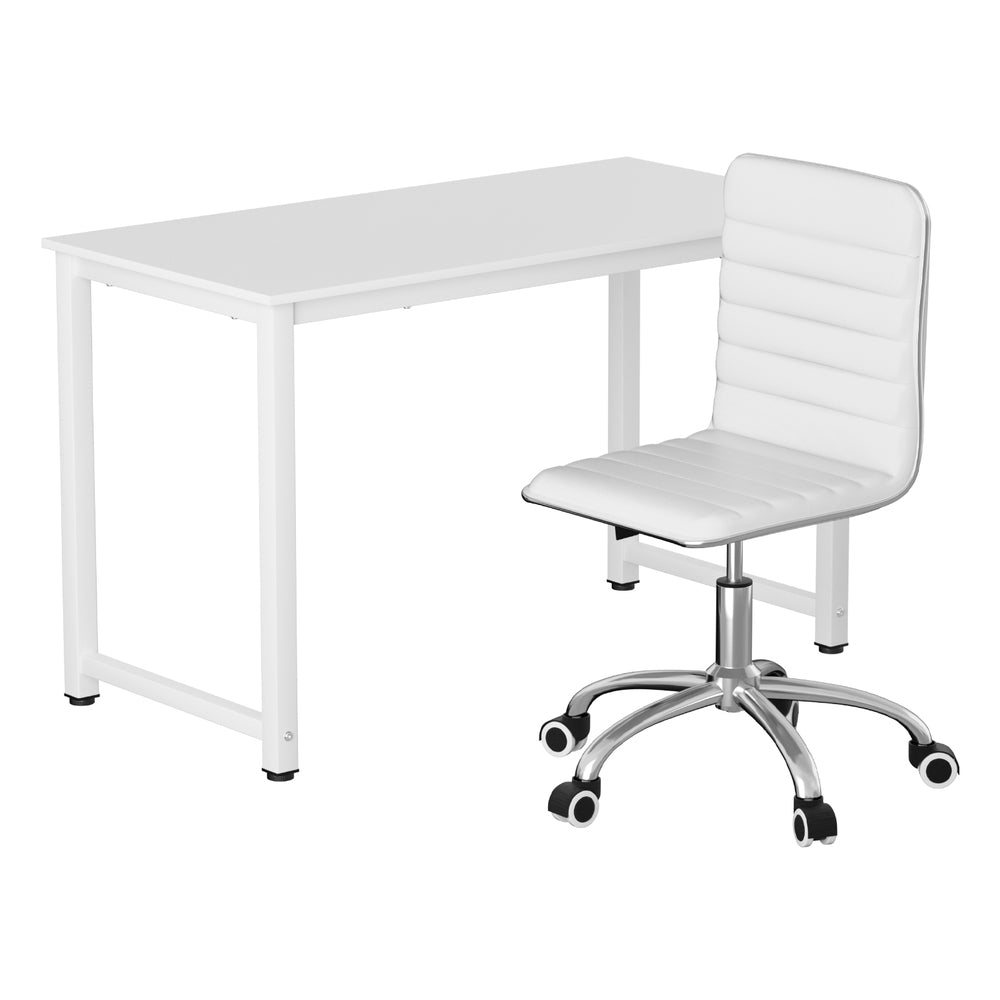 Artiss Computer Desk and Office Chair Set 120cm White PU Leather