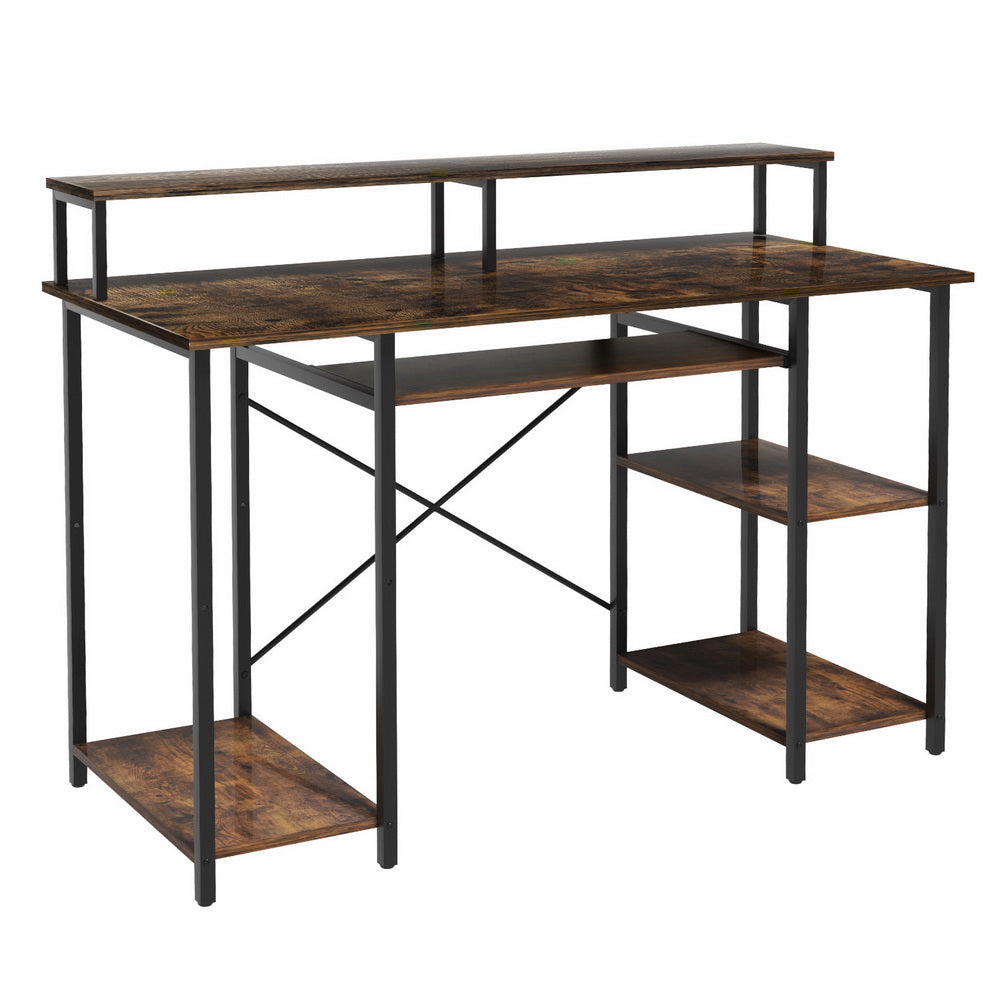Artiss 120cm Home Office Desk Brown with Shelves and Keyboard Tray