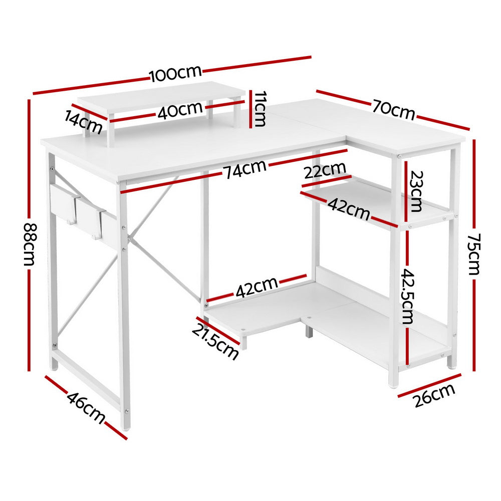 Artiss L-Shaped Computer Desk 100cm Home Office Study Table White