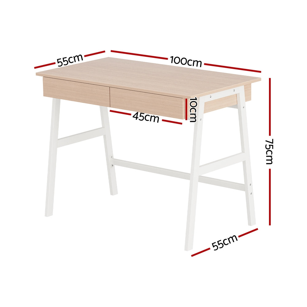 Borg 100cm Computer Desk Drawer Cabinet Oak White