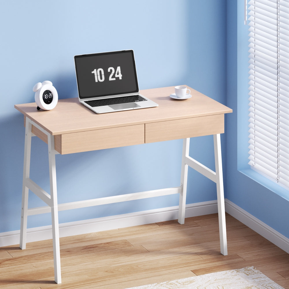 Borg Computer Desk with 2 Drawers in Oak 100CM