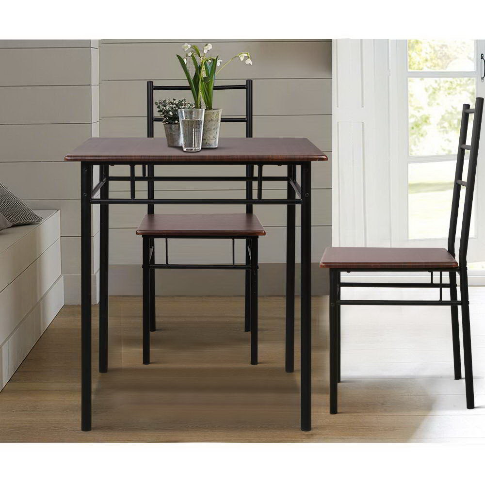 Machal 3-Piece Dining Table and Chairs Set Walnut Black