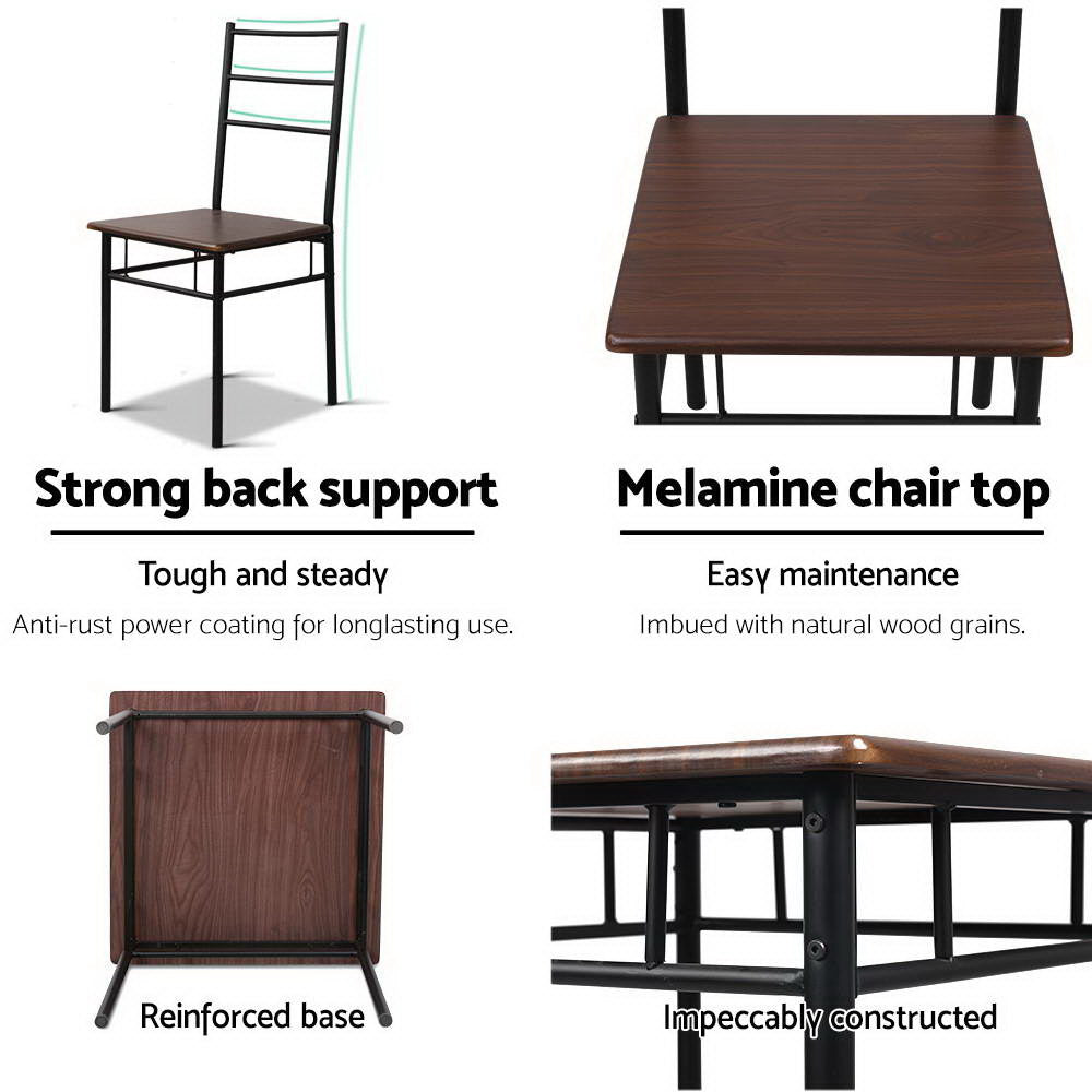 Machal 3-Piece Dining Table and Chairs Set Walnut Black