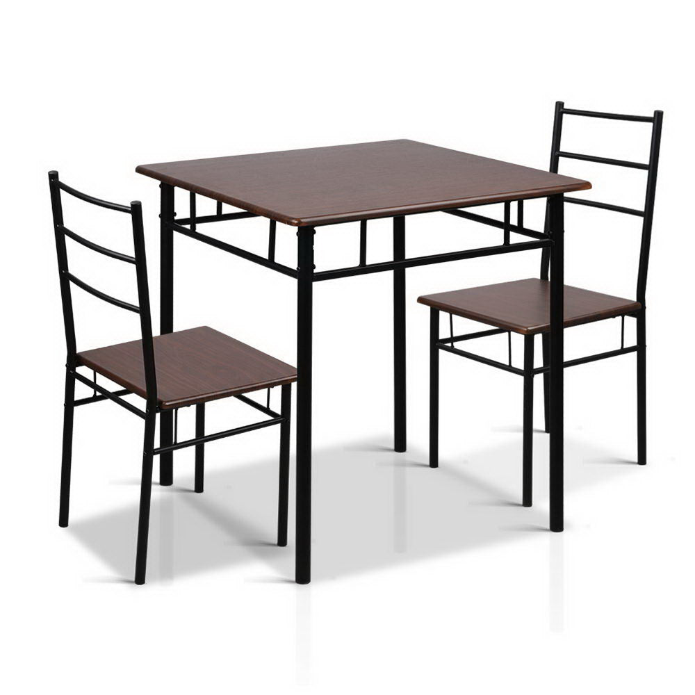 Machal 3-Piece Dining Table and Chairs Set Walnut Black