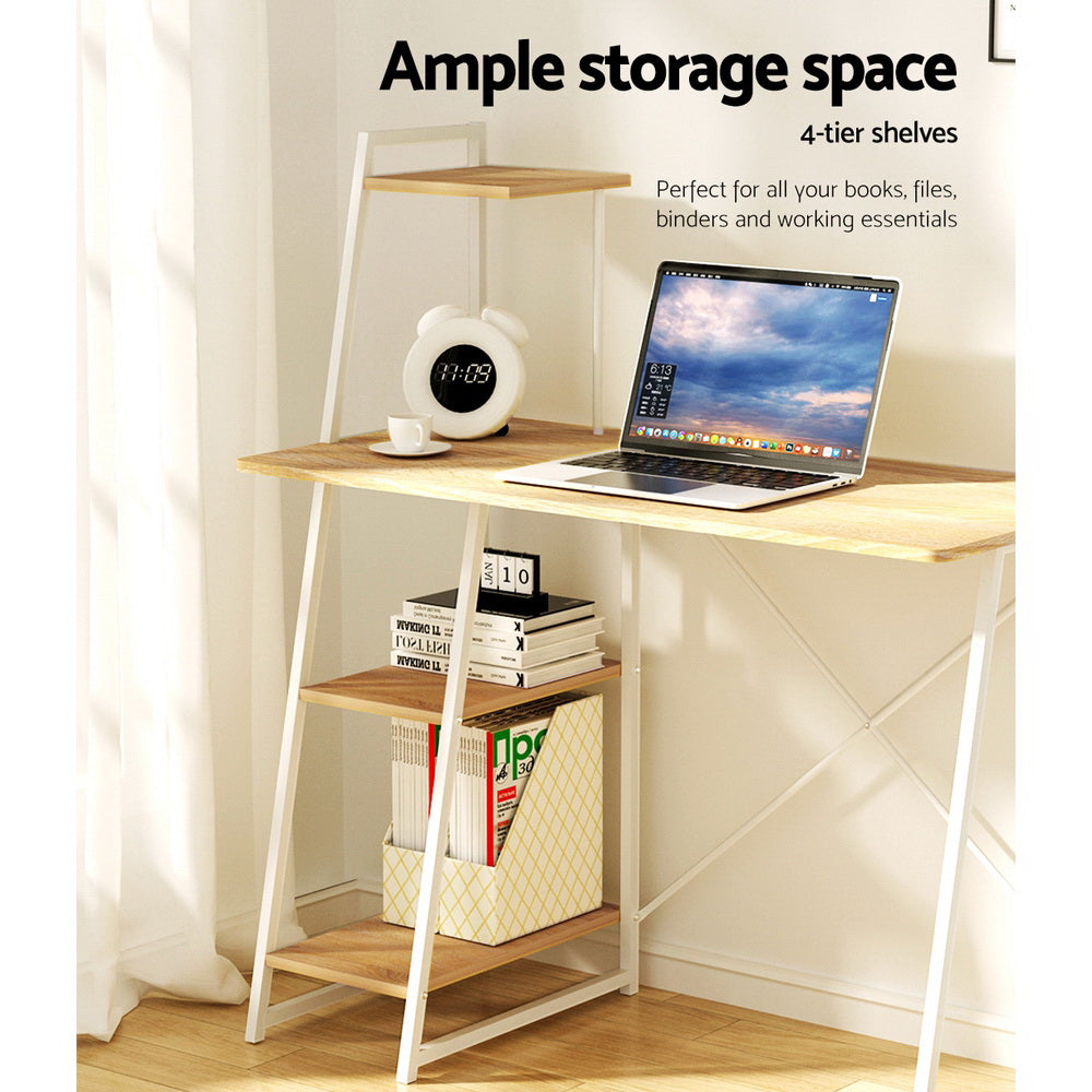 Artiss Oak Computer Desk 100cm Bookshelf Storage