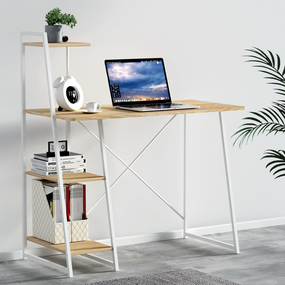 Artiss Oak Computer Desk 100cm Bookshelf Storage