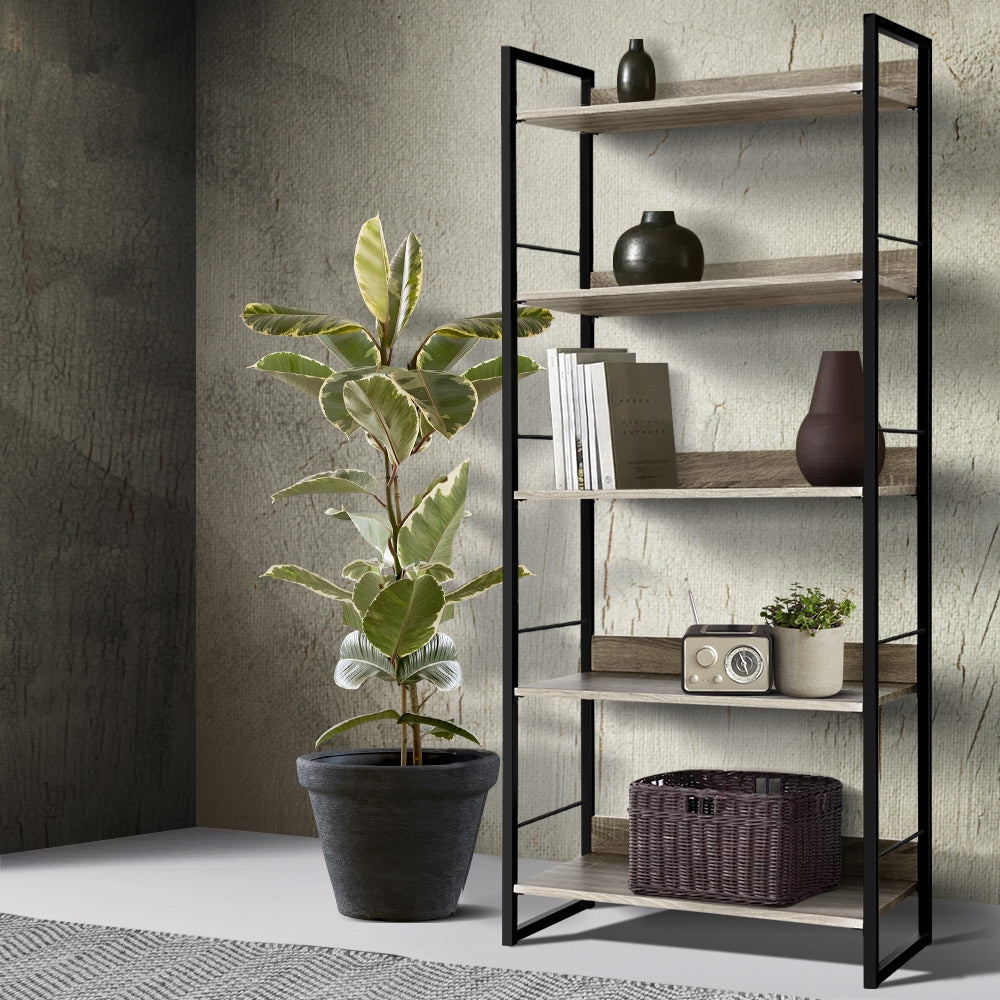 Noe 5 Tier Bookshelf Display Shelf Black and Oak