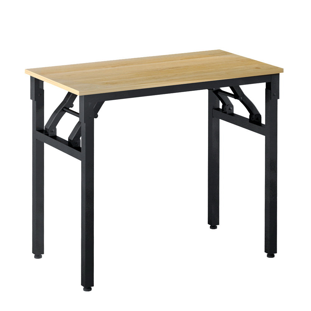 Hendon Oak Computer Desk Foldable Laptop Table with Bookshelf