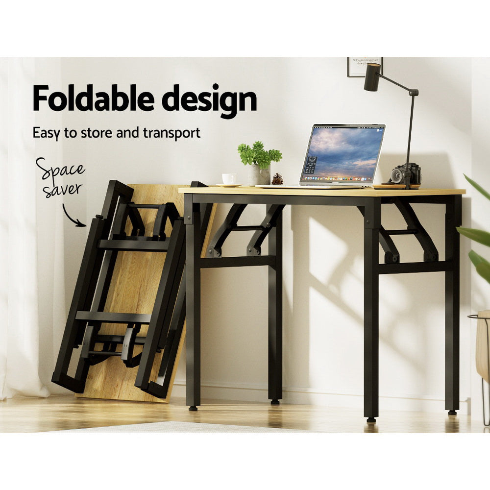 Hendon Oak Computer Desk Foldable Laptop Table with Bookshelf