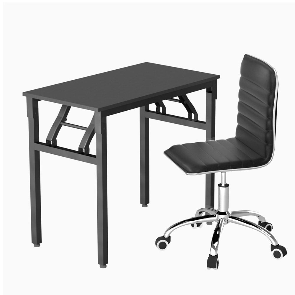 Artiss Foldable Computer Desk and PU Leather Office Chair Set Black