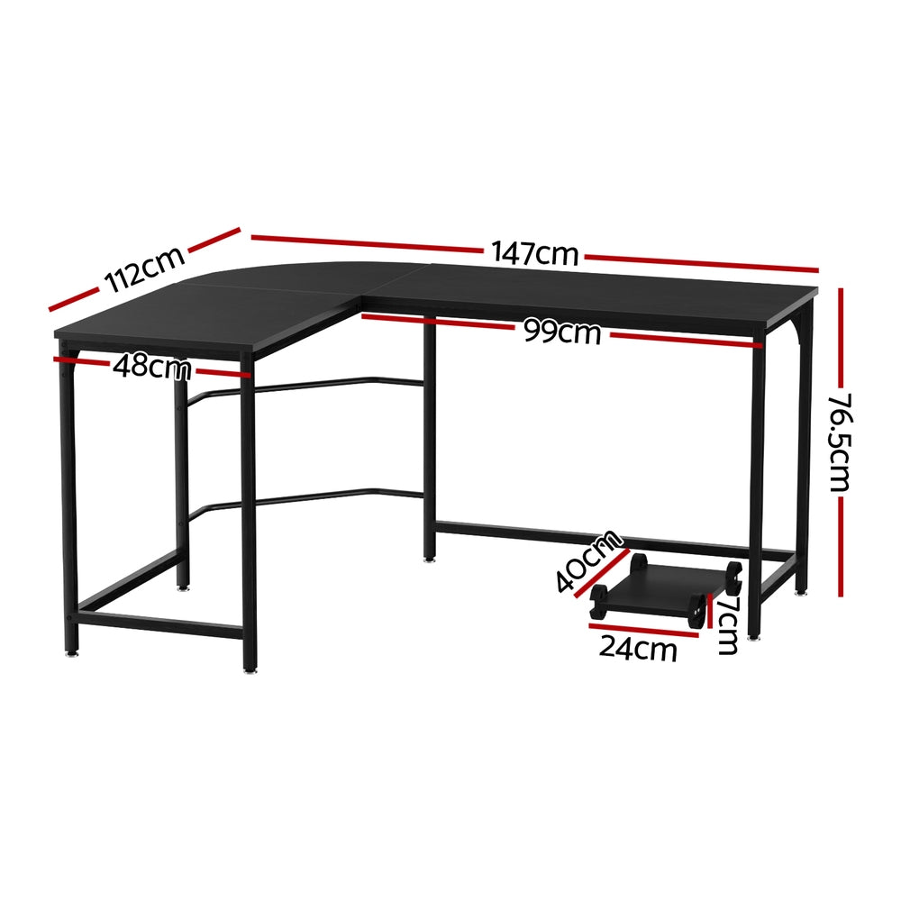 L-Shape 147CM Computer Desk Black with CPU Stand