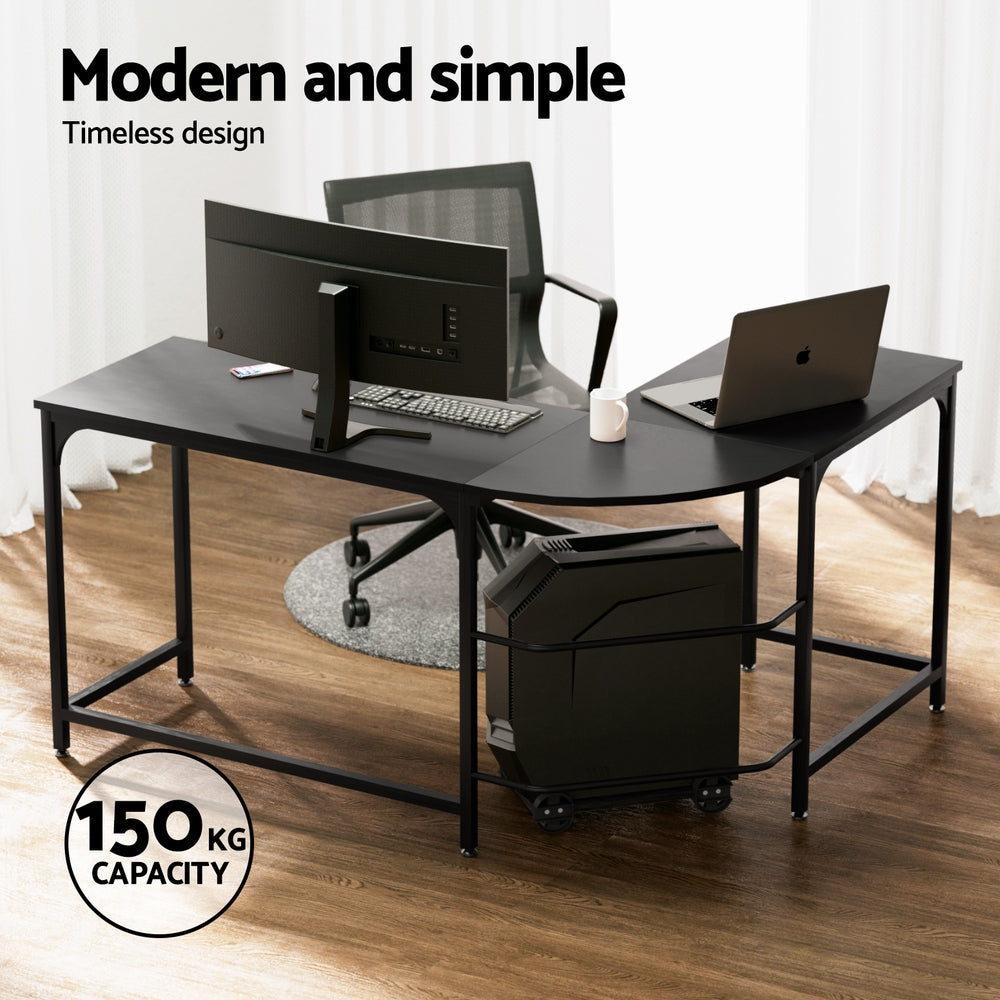L-Shape 147CM Computer Desk Black with CPU Stand