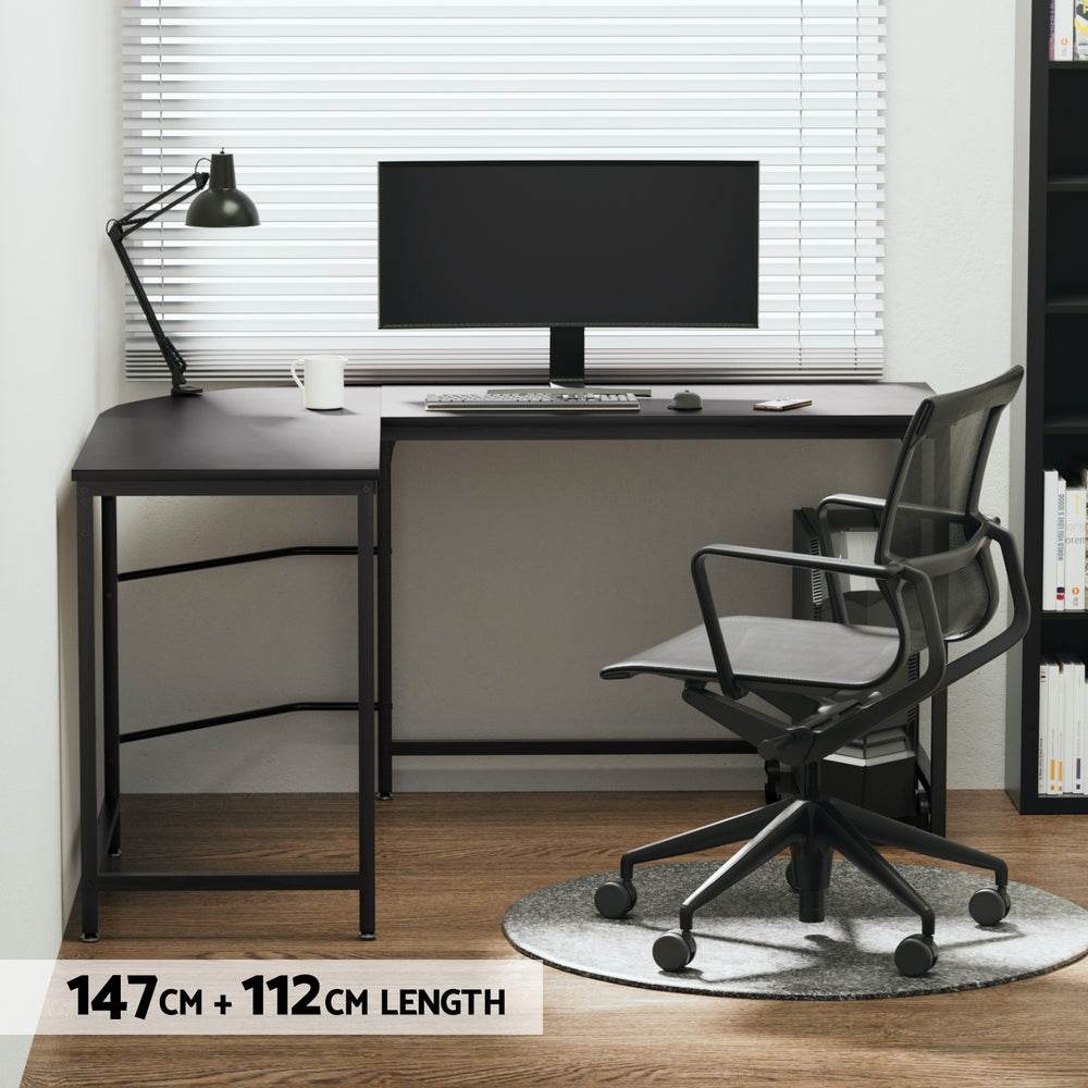 L-Shape 147CM Computer Desk Black with CPU Stand