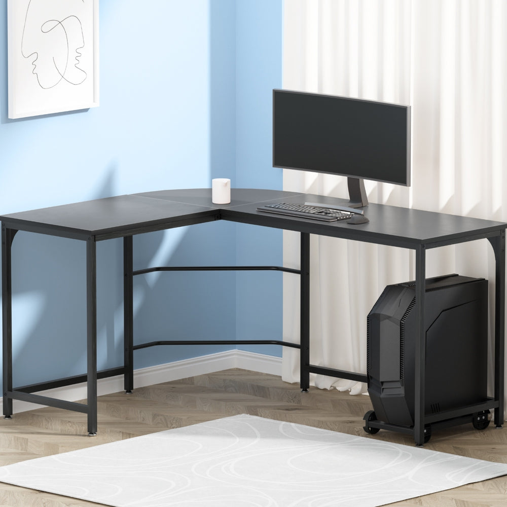 L-Shape 147CM Computer Desk Black with CPU Stand
