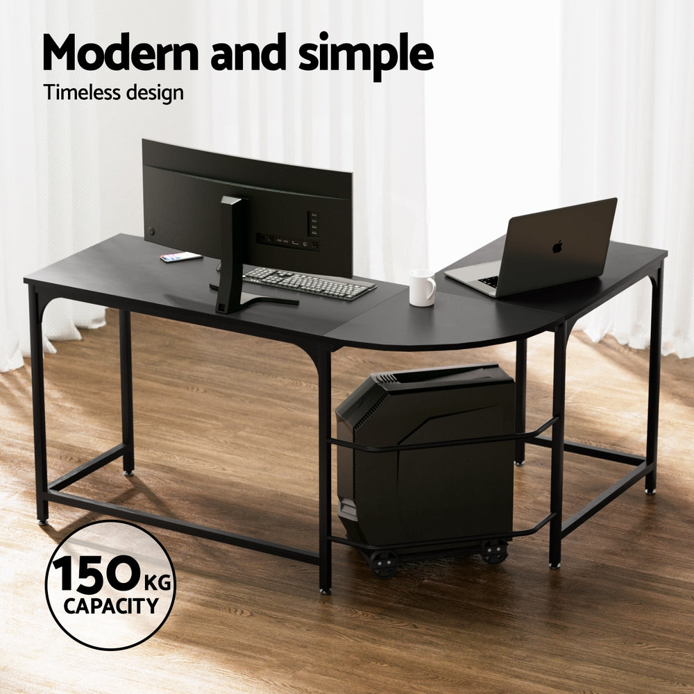Artiss L-Shape Computer Desk with Ergonomic Mesh Office Chair Black