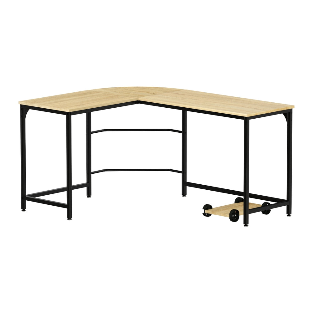 Artiss 147CM L-Shape Computer Desk Oak CPU Stand