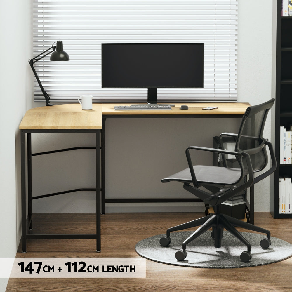 Artiss 147CM L-Shape Computer Desk Oak CPU Stand