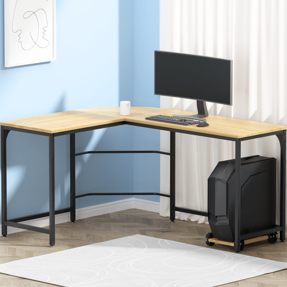 Artiss 147CM L-Shape Computer Desk Oak CPU Stand