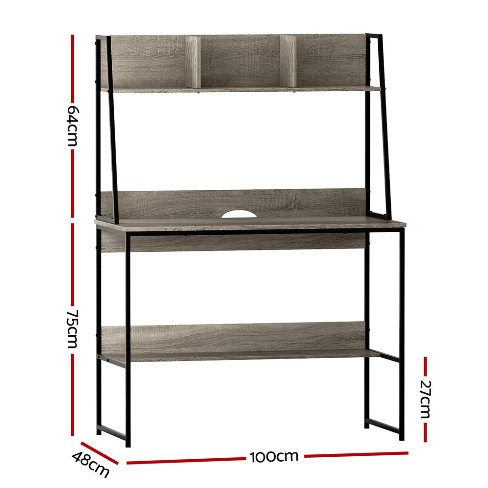 Artiss 100CM Computer Desk Bookshelf Storage Grey
