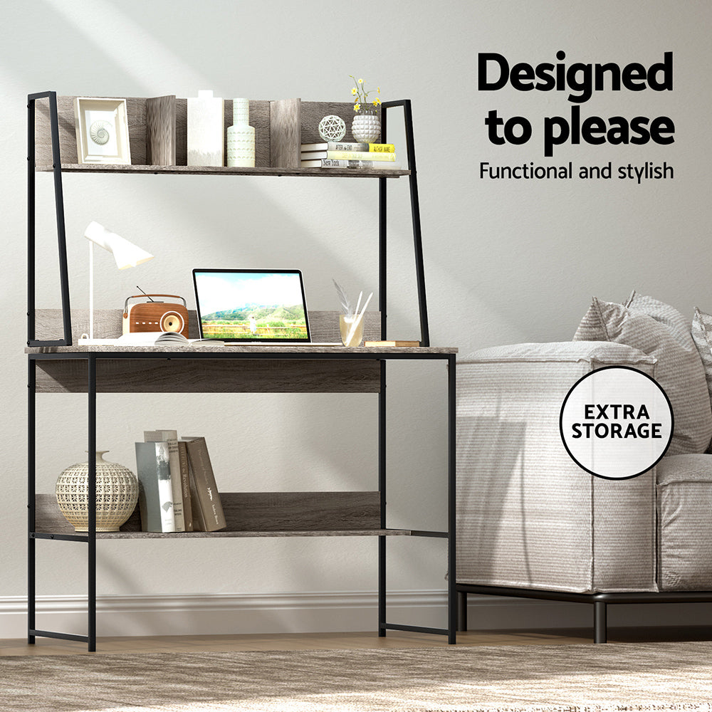 Artiss 100CM Computer Desk Bookshelf Storage Grey