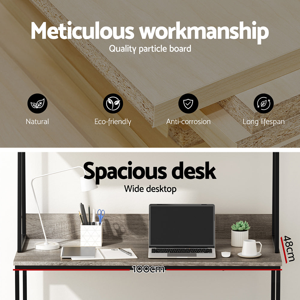 Artiss 100CM Computer Desk Bookshelf Storage Grey