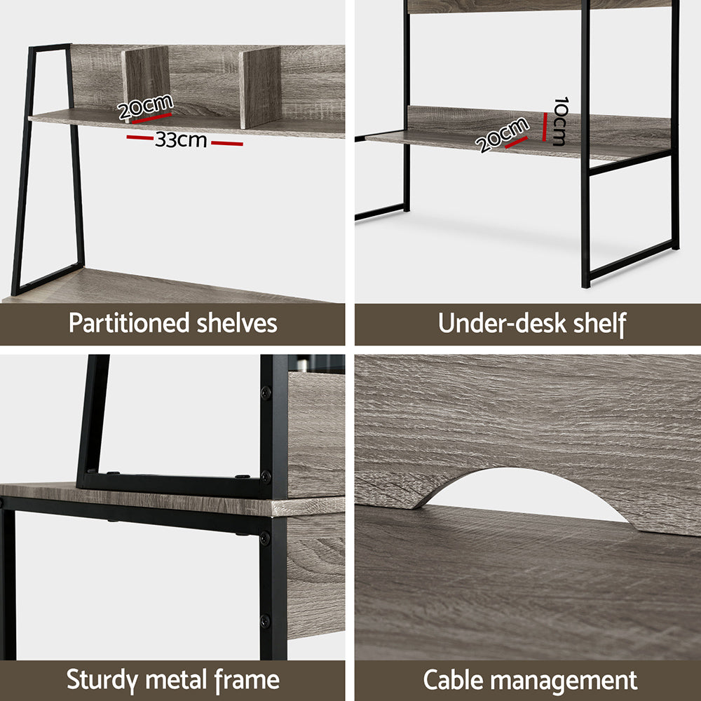 Artiss 100CM Computer Desk Bookshelf Storage Grey