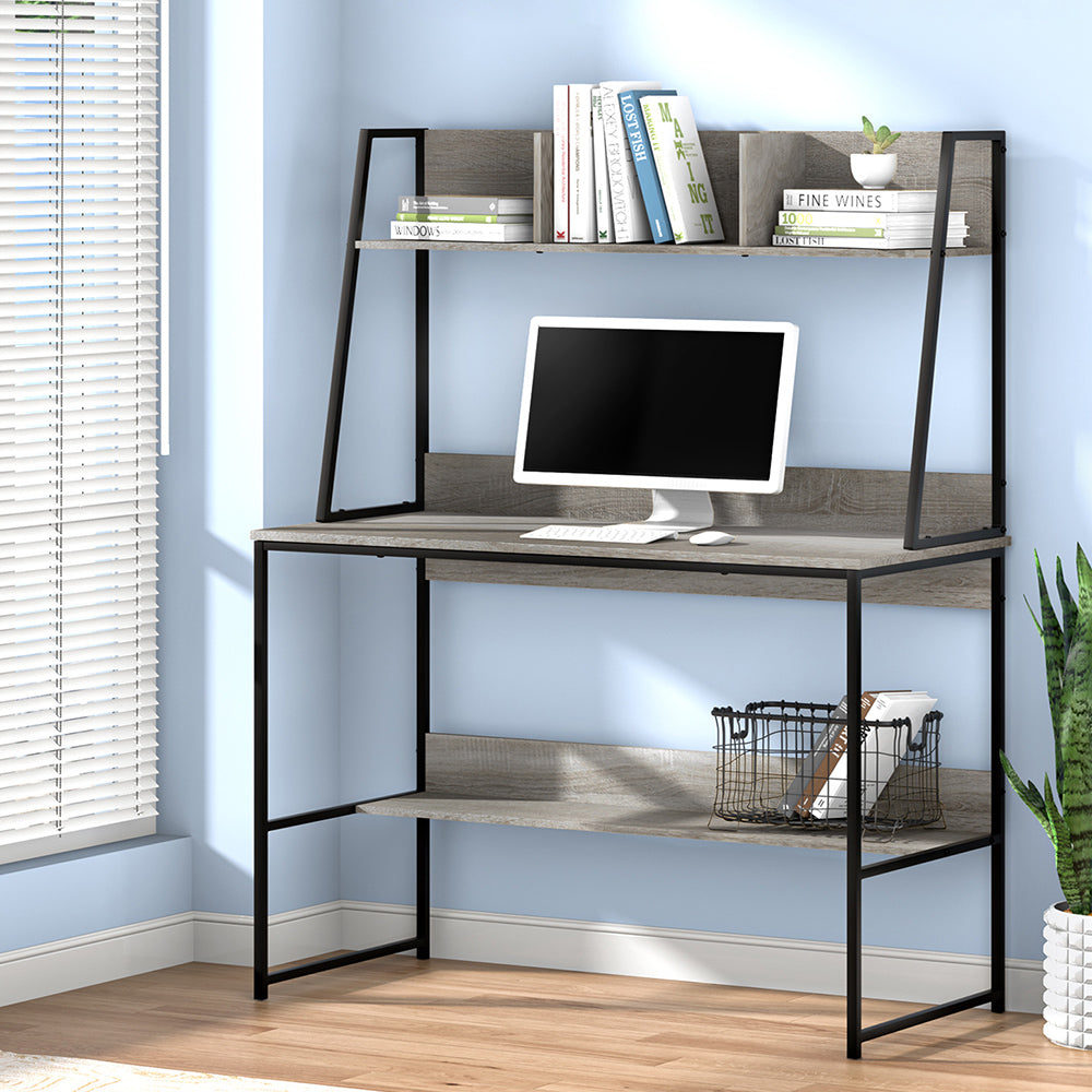 Artiss 100CM Computer Desk Bookshelf Storage Grey