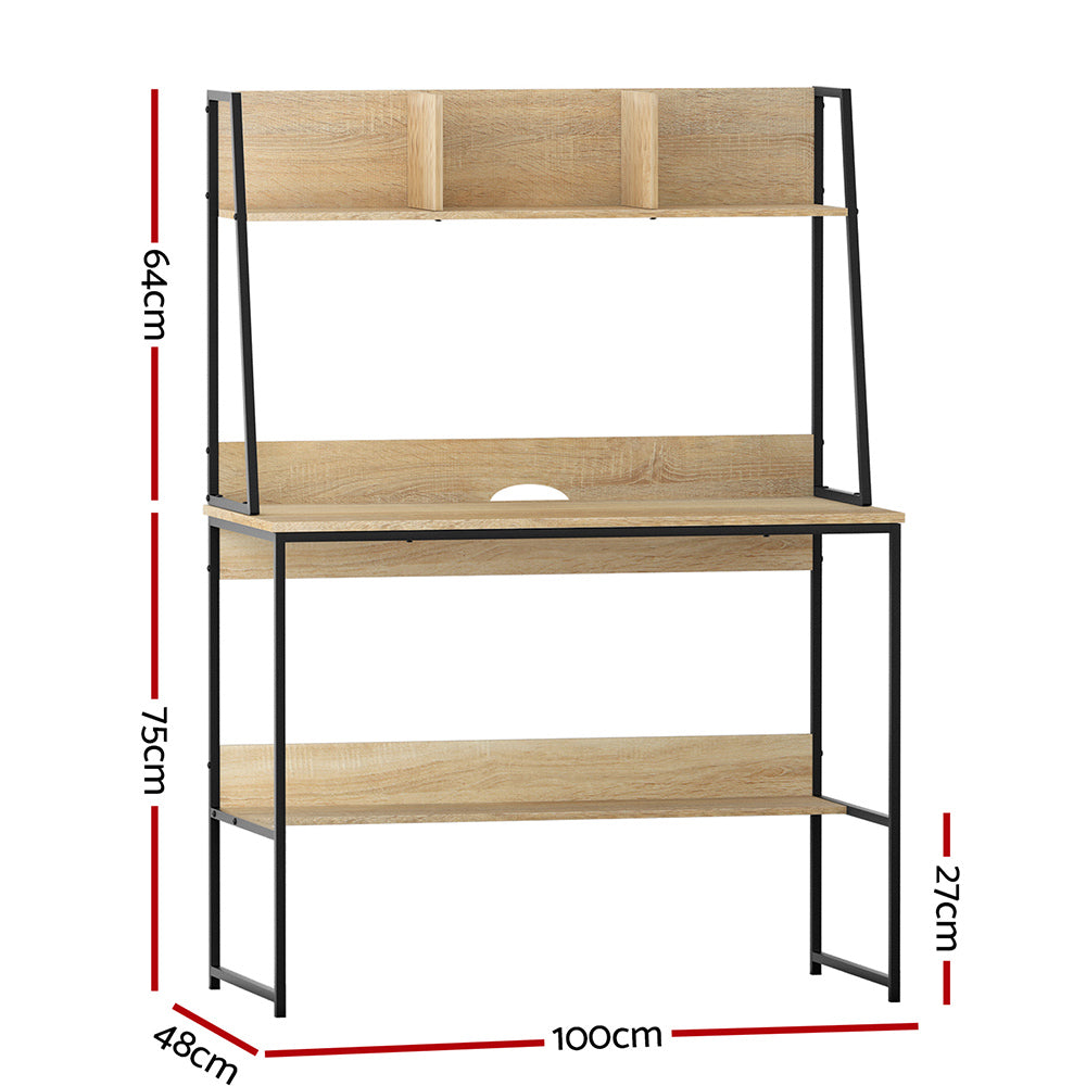 Artiss 100cm Computer Desk Bookshelf Storage Oak