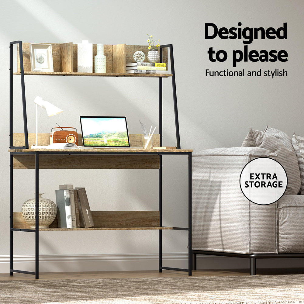 Artiss 100cm Computer Desk Bookshelf Storage Oak