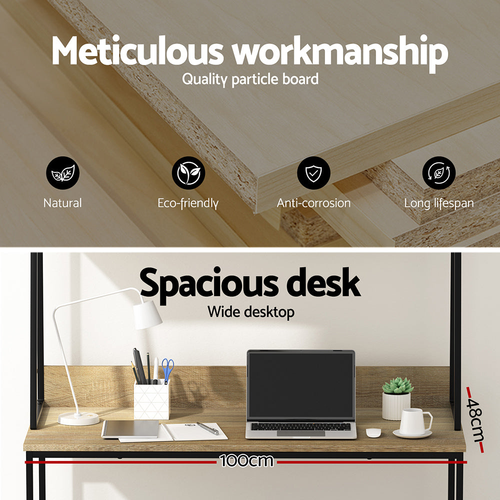 Artiss 100cm Computer Desk Bookshelf Storage Oak