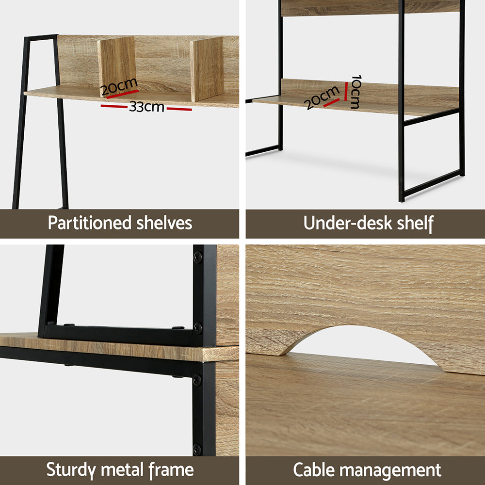 Artiss 100cm Computer Desk Bookshelf Storage Oak