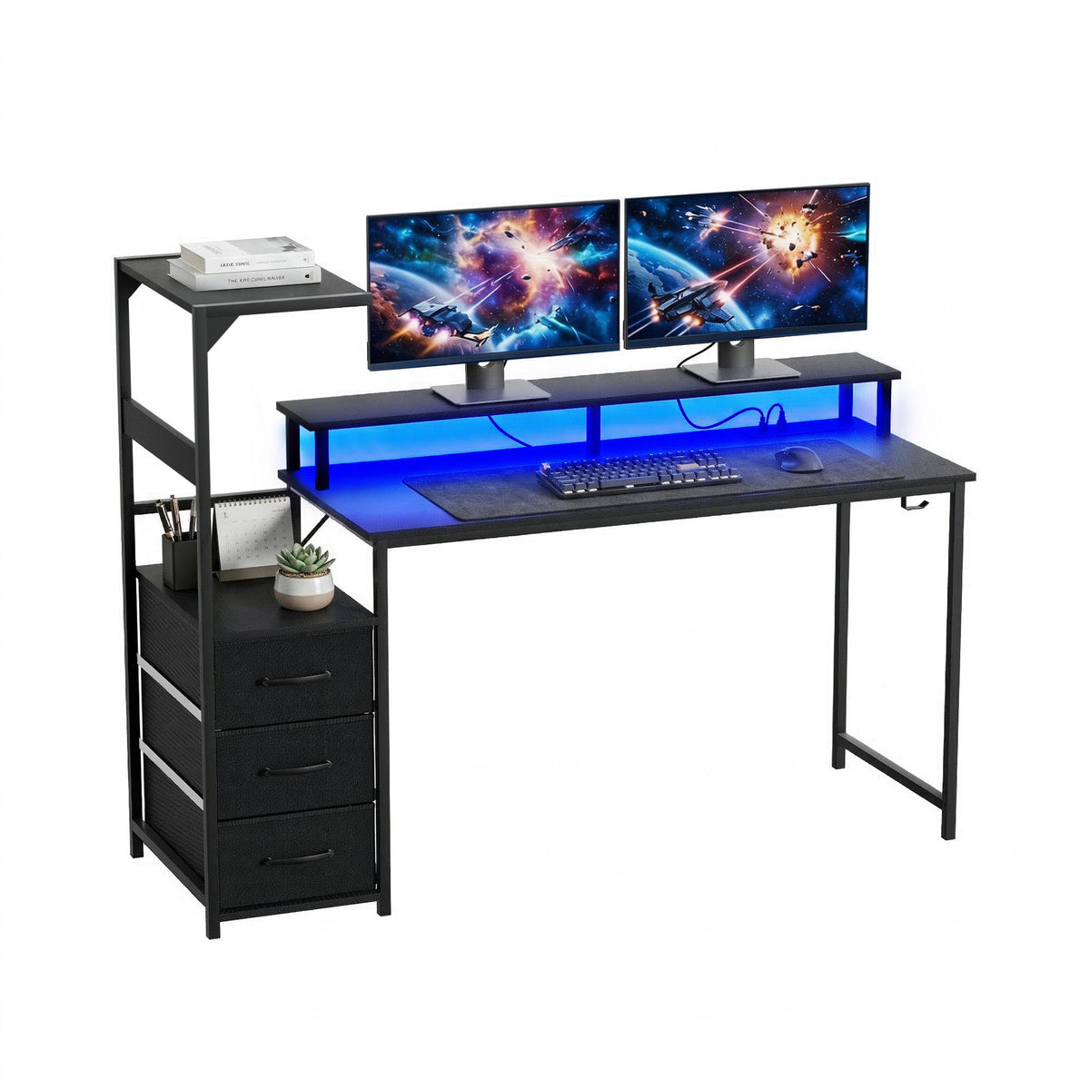 Artiss L Shaped Gaming Desk 145cm with LED Lights and Power Outlets