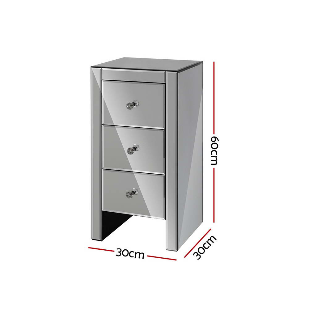 Quenn 3-Drawer Bedside Table Mirrored Glass Smoky Grey