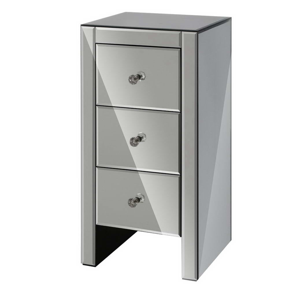 Quenn 3-Drawer Bedside Table Mirrored Glass Smoky Grey