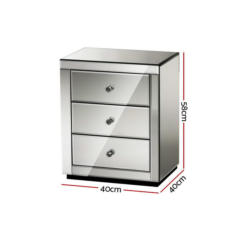 Presia 3-Drawer Bedside Table Mirrored Smoky Grey